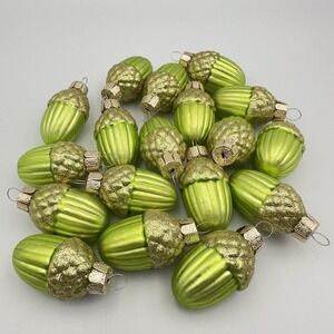 Vintage 18 Glass Old Style Acorn Christmas Ornaments Green Gold SPF 2 inch